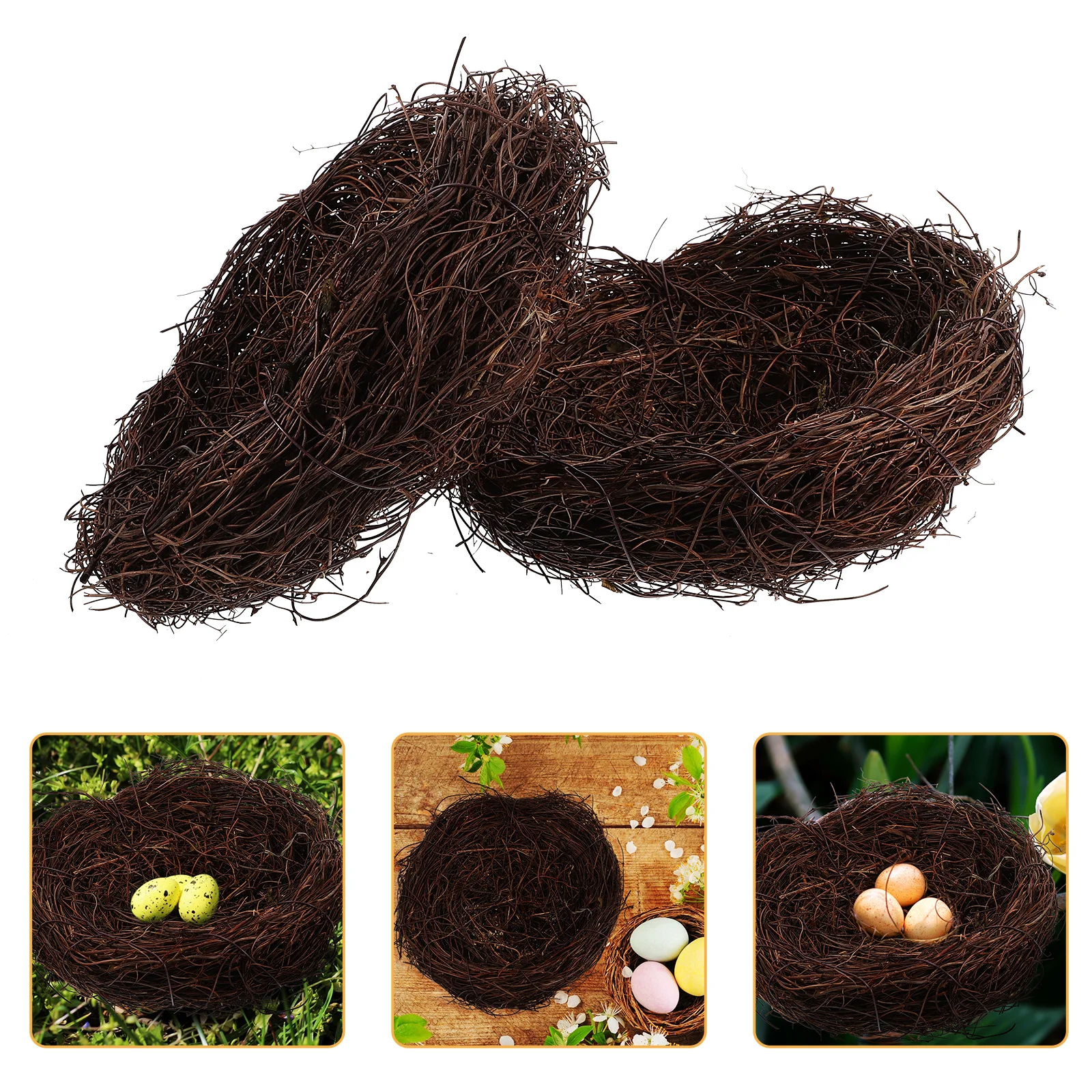 

2Pcs Artificial Bird Nests Rattan Woven Nest Home Garden Decor Creative Mini Ornament Lawn Scene Home Decoration