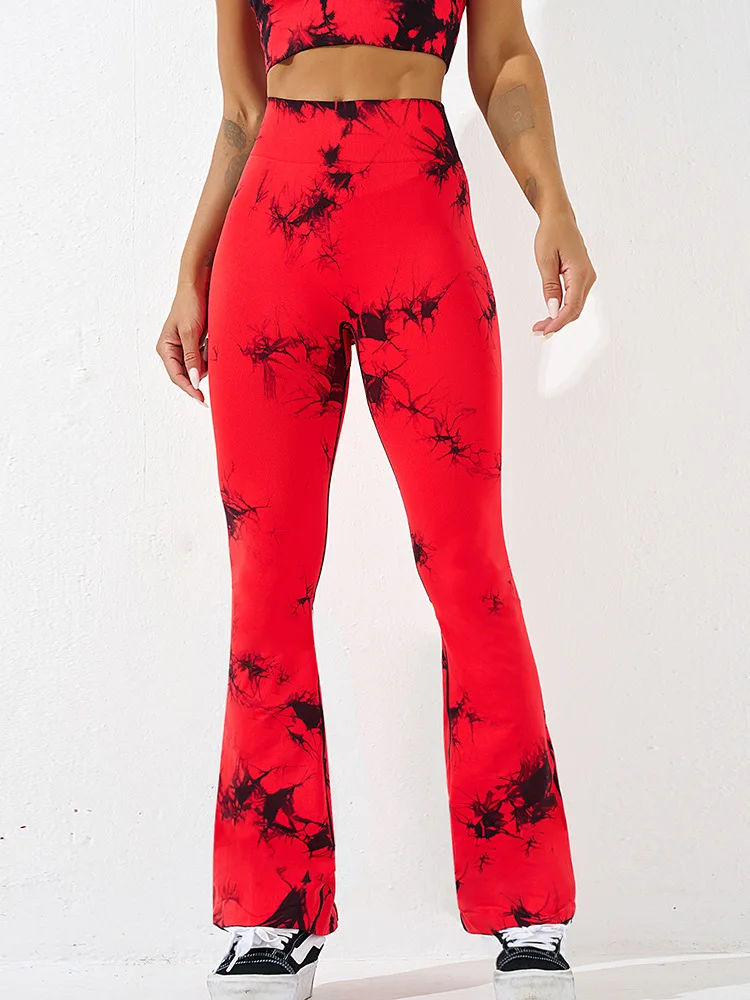 

Women Seamless Tie Dye Flared Yoga Pant Moisture Wicking Workout Leggings High Waisted Luxury Hip Lifting Pilates Trousers
