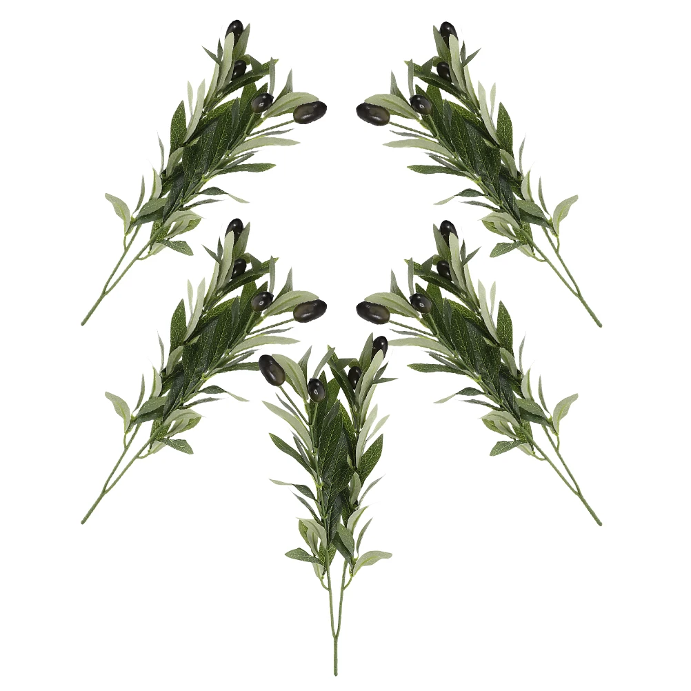 

5pcs 15.7” Artificial Olive Branches Faux Green Stems For Vase Home Wedding Office Decor Indoor Plant Arrangement Fake Greenery