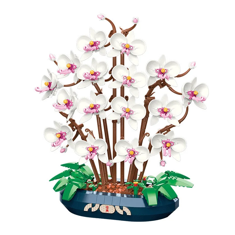 Building block Internet celebrity simulation Phalaenopsis potted immortal flower desktop ornament