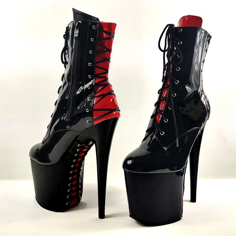 

20cm Pole Dance Shoes Platform Sexy Women Stripper Ankle Boots 8 Inch High Heels Fashion Gothic Fetish Queen Black Lacing Red