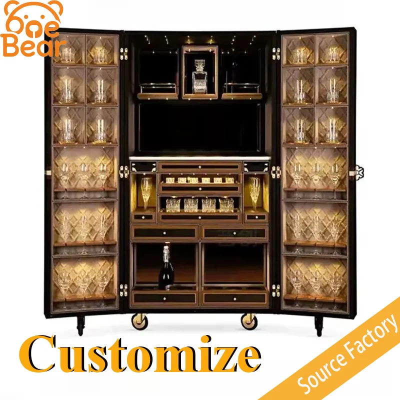 Luxury solid wood wine cabinet, villa and mansion designer style, high-end sideboard, wine display cabinet, art wine cabinet.