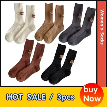 3 คู่ฤดูใบไม้ร่วงฤดูหนาวถุงเท้าผู้หญิงอบอุ่นหนาถุงเท้าปักโลโก้กลางลูกวัวถุงเท้า Snow BOOT ถุงเท้า INS ร้อน