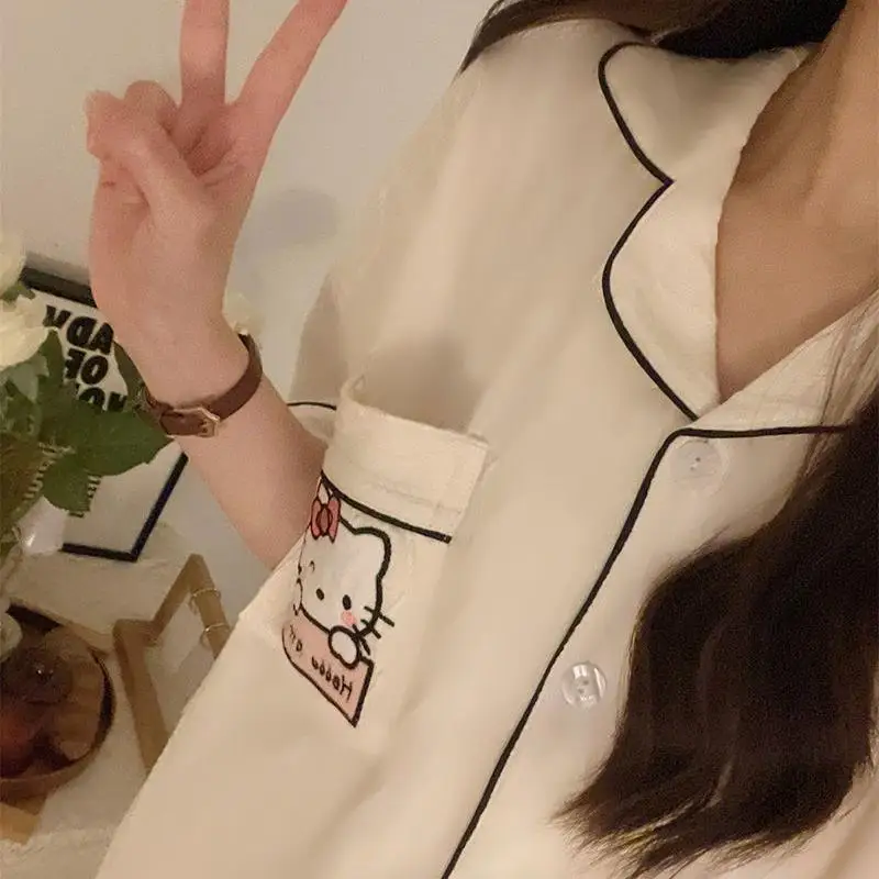 

2Pcs Sanrio Cartoon Pajamas Hello Kittys Kawaii Short Sleeve Shorts Loose Sweet Casual Home Clothes Breathable High End Gifts