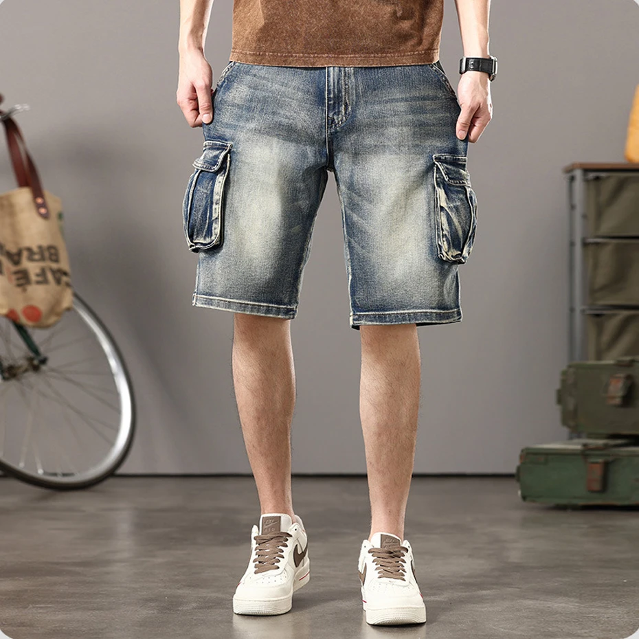 Vintage Denim Shorts Men Summer Jeans Shorts Plus Szie 44 Cargo Shorts Fashion Streetwear Short Pants Male Big Size