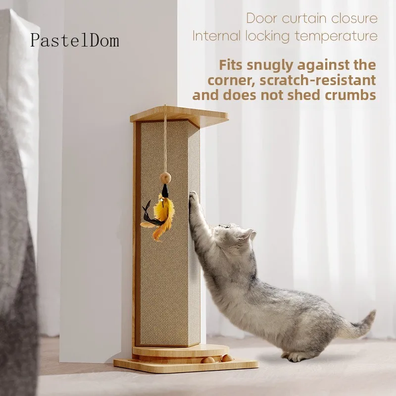 Non‑Shedding Sisal Cat Scratching Post Wall Mount Scratch Pad Board with Attached Balls Furniture Protector Pet Toy