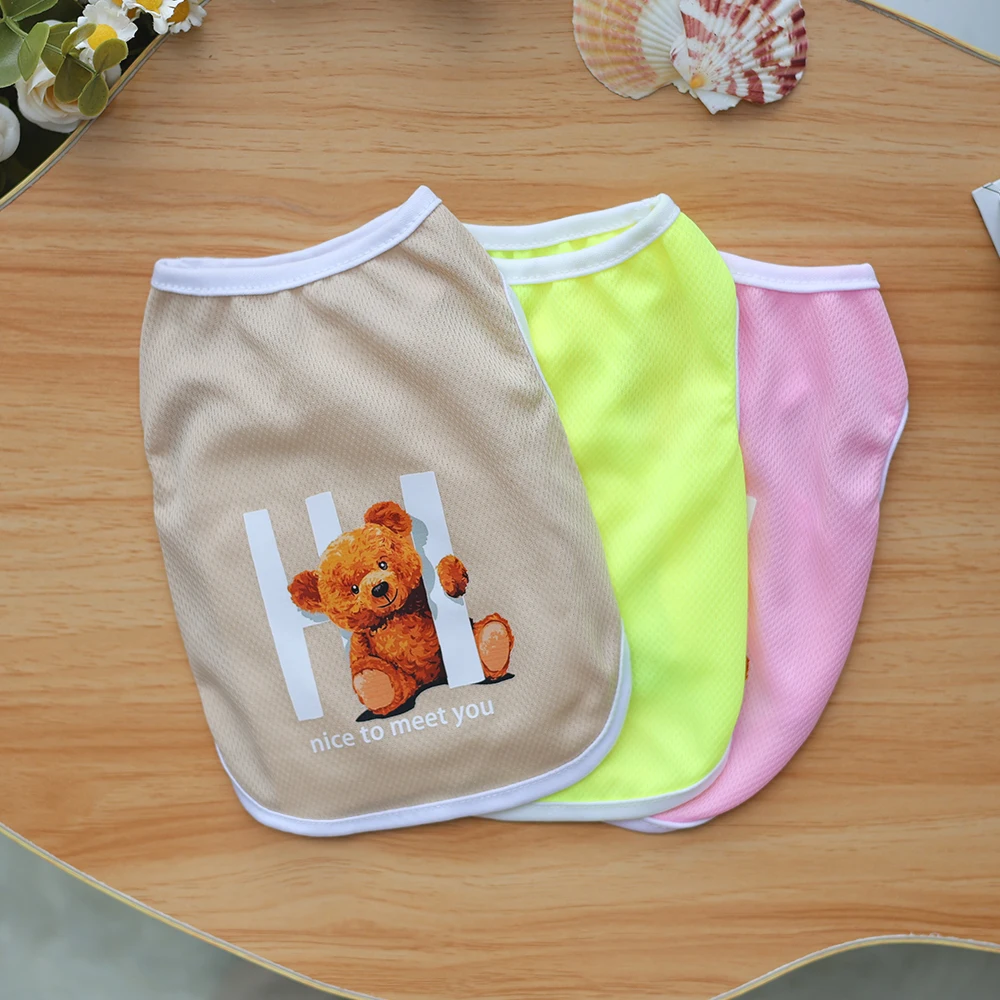 Spring/Summer Thin Pet Vest Handsome Cat and Dog Universal Cartoon Bear Print Candy Color Cute Pullover Clothes