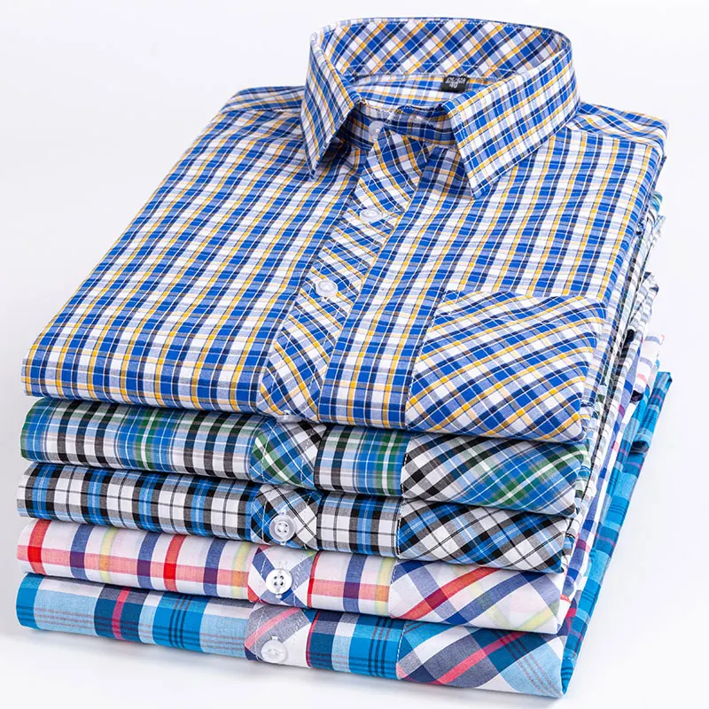 100% cotton Oxford plaid men\'s 8XL large size summer thin short-sleeved formal shirt Business casual social daily office ironing