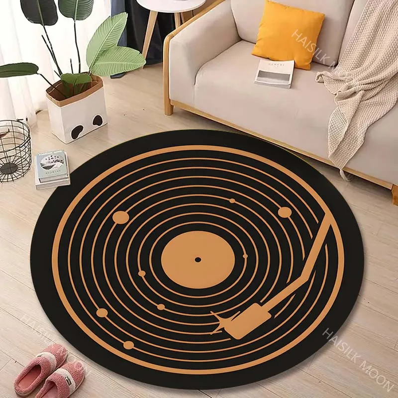 1PC Record and sound track design Print Round Carpet for Living Room Bedroom Sofa Table Floor Mat Area Rug Luxury Gift