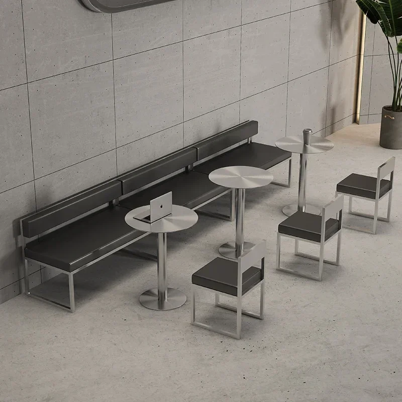 

Coffee restaurant, wall booth sofa, industrial style stainless steel table and chair set, milk tea shop bench commercial