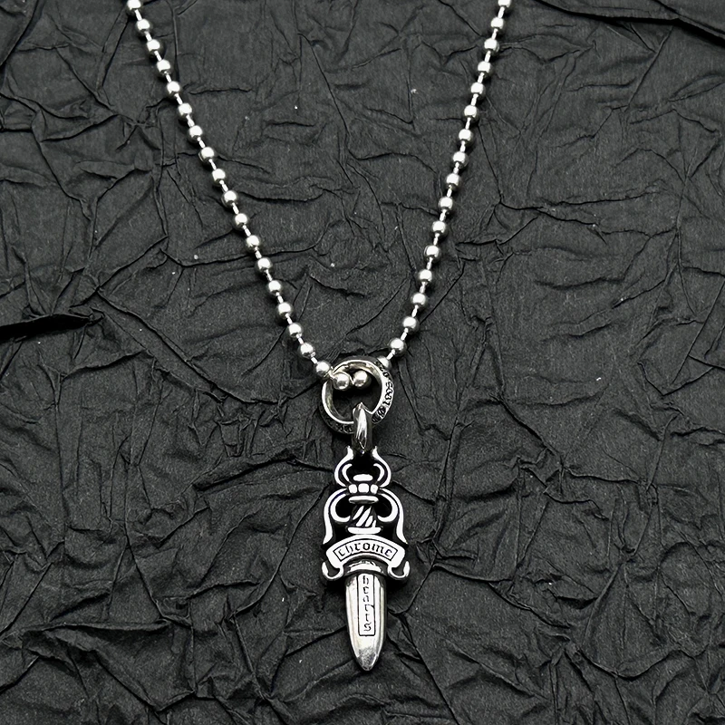 

S925 sterling silver retro old ring double-sided sword pendant necklace European and American men and women