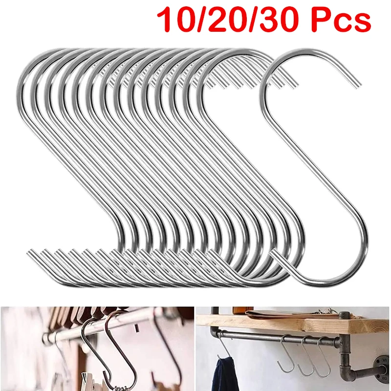 9cm S Metal Hooks Towels Hooks Stainless Steel S Shaped Hook Hanging For Kitchen Spoon Pot Pan Plant Bags Cups Bathroom Clothes