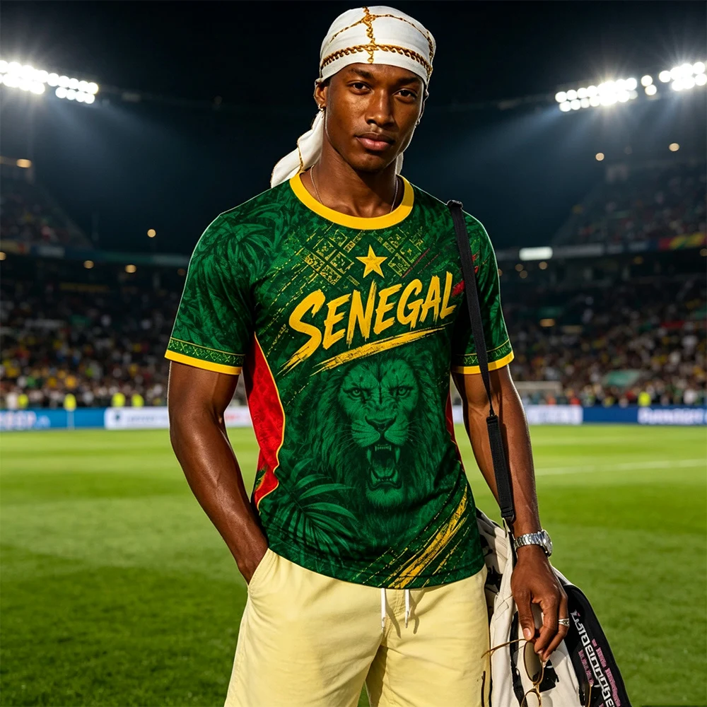 New Senegal Flag Soccer Jersey 3D Crewneck Short Sleeve Breathable Loose Fit Streetwear Casual Football Shirt Family Kids Tees