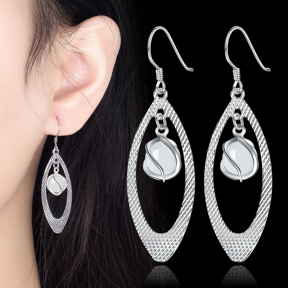 Hot popular 925 Sterling Silver trend Opal Earrings for Women Fashion streetwear Jewelry Engagement Wedding Party Holiday Gifts