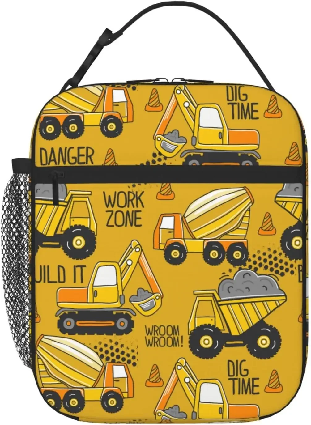 Yellow Truck Lunch Bag  for Girls Boys,Bento Lunch Box Cooler Bag with Front Pocket for Women Men Work/Office/School/Picnic