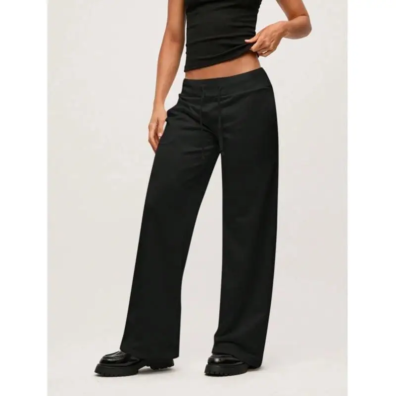 

Low Waist Wide Leg Pants Women's Casual Knitted Color Ci Walk Vintage Sle Nine Points Length Fiber