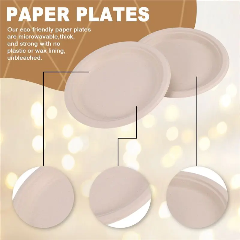 A72P 100% Compostable Disposable Paper Plates Bulk 9 Inch 50 Pack, Bamboo Plates, Eco Friendly, Biodegradable