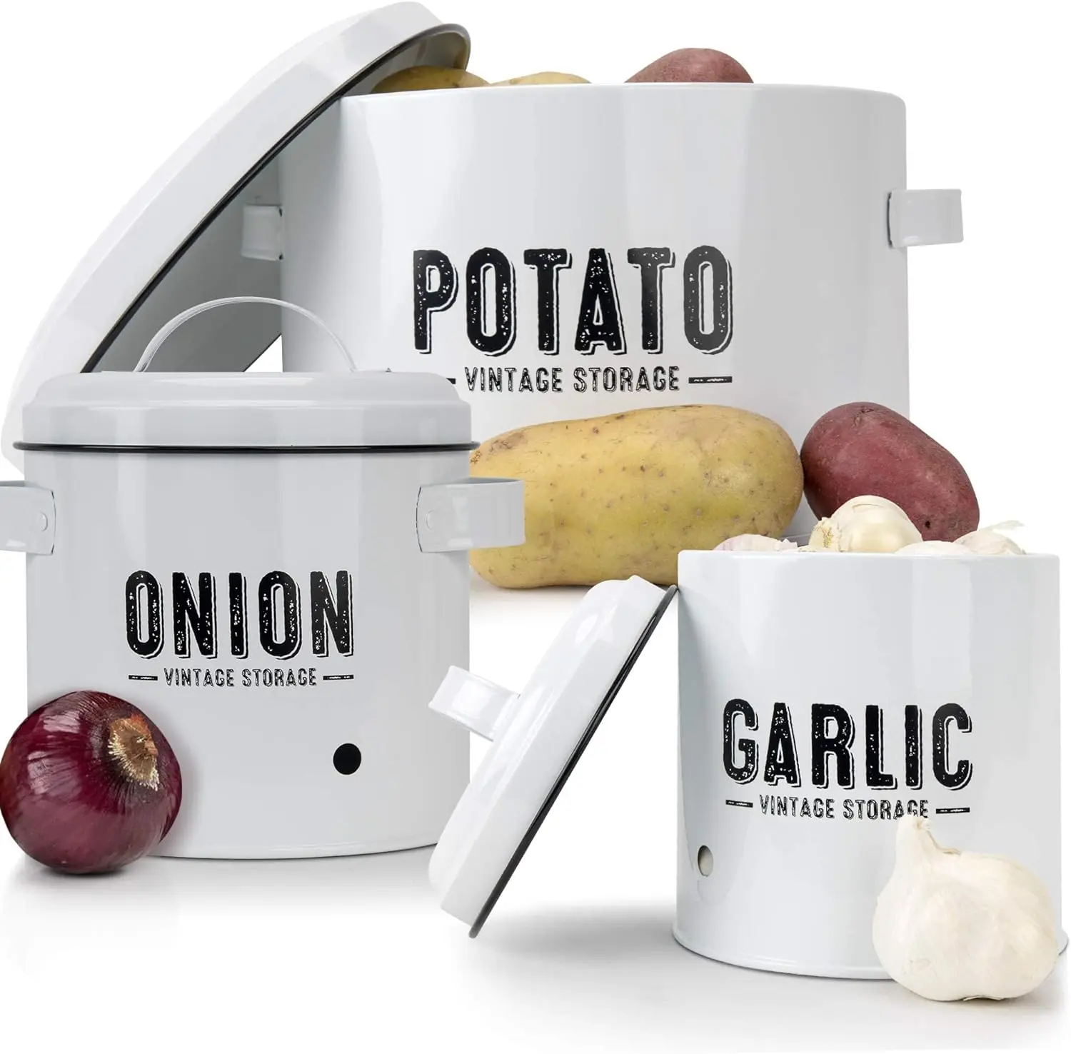 

Granrosi Potato Storage For Pantry, Canister Sets for the Kitchen Counter, Garlic Keeper For Counter, Onion Keeper, Potato Bin,