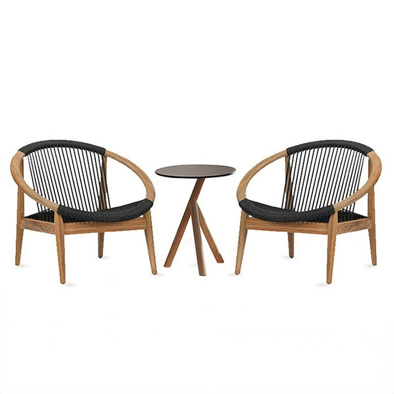 Garden 3 Piece Woven Rope Patio Furniture Set with Cushions, All Weather Patio Conversation Bistro Set Outdoor Table and Chairs