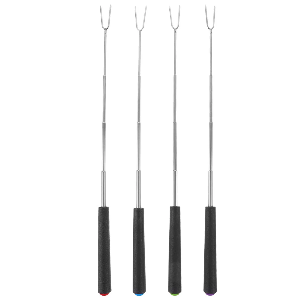 

4 Pcs Telescopic Barbecue Fork Stainless Steel Forks Meat Stick Abs Serving Bbq