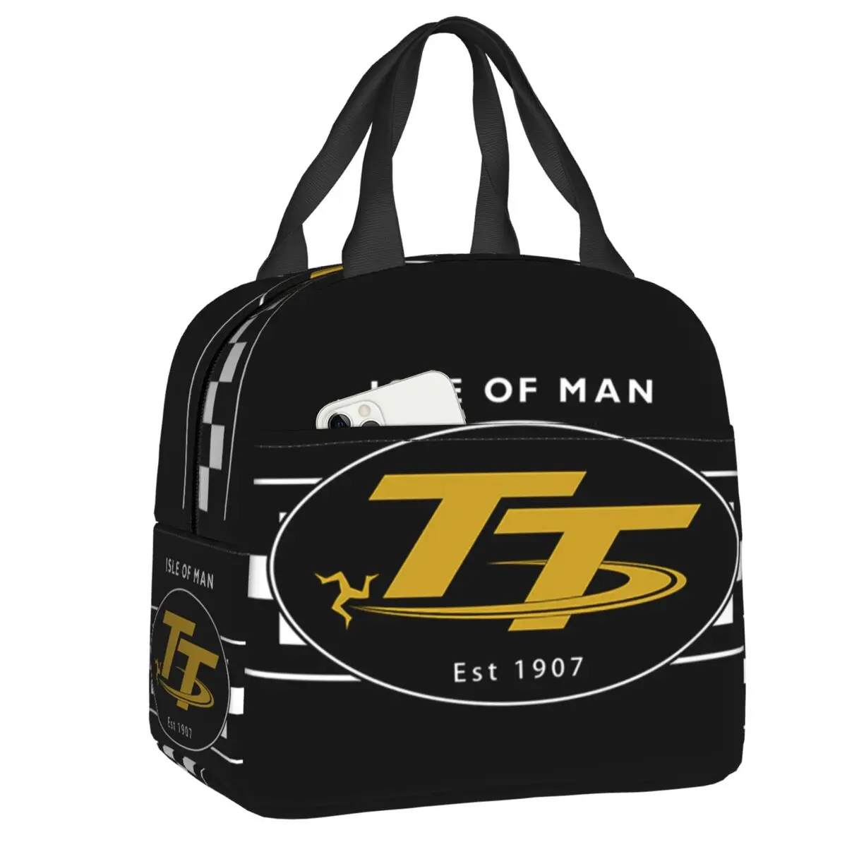 

Isle Of Man Tt Racing Motorcycle Insulated Lunch Bags for Women Men Portable Hot Cold Lunch Box Beach Camping Travel