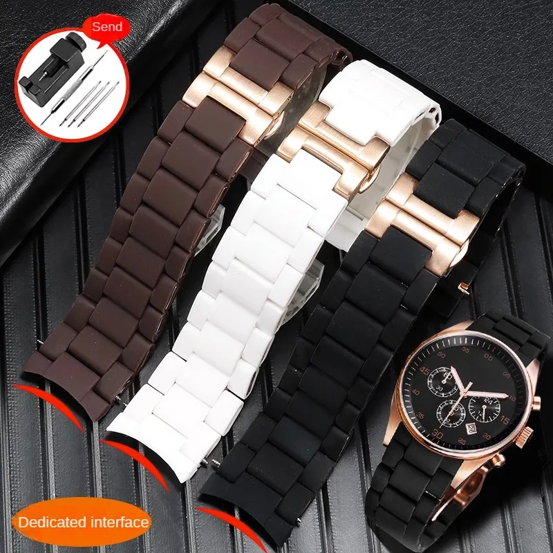 Rubber Covered Stainless Steel Strap Replacement AR5889/5890/5905/5920 Series Curved Interface Refined Steel Watchband 20/23mm