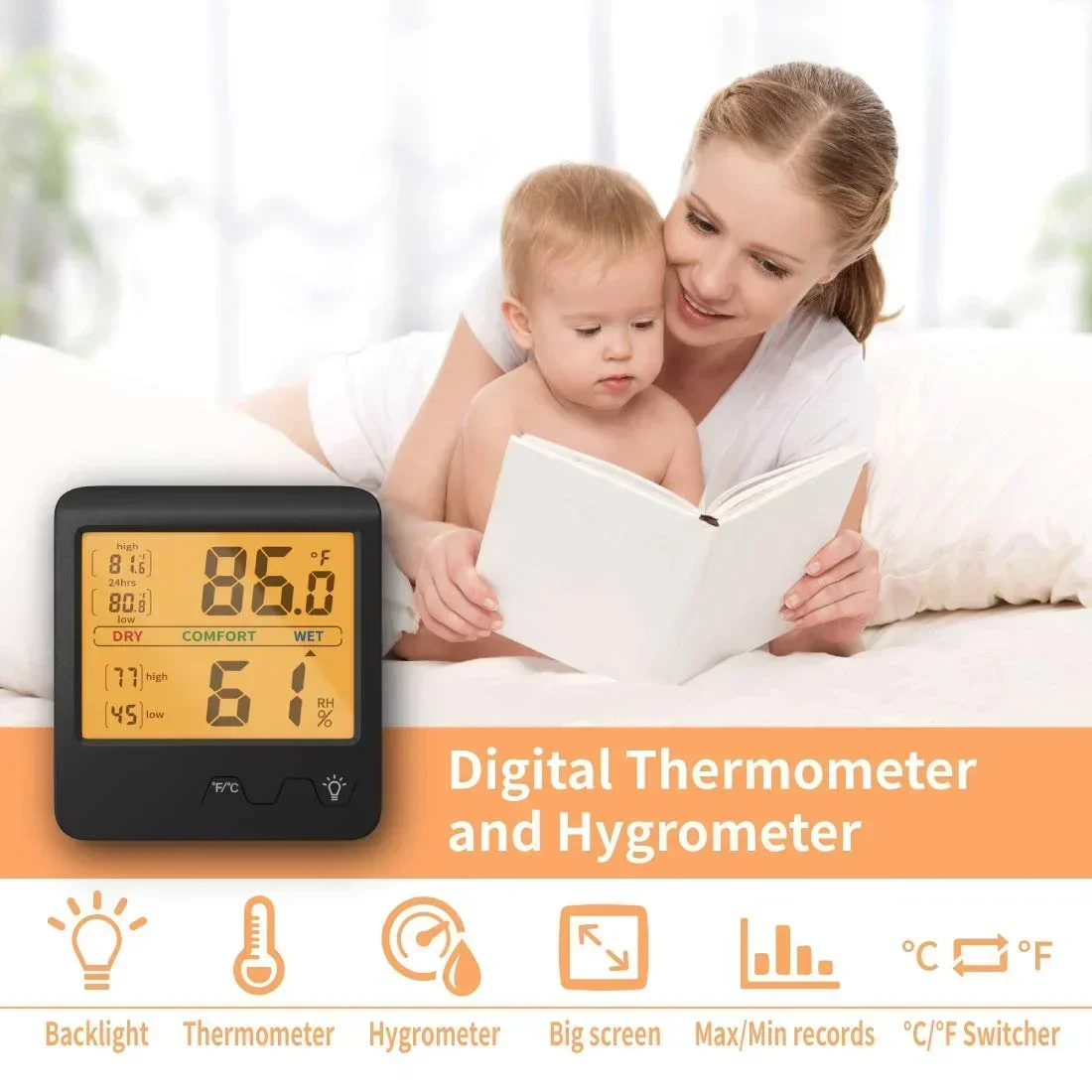 Wall-mounted Indoor Household Accurate Temperature and Humidity Meter Thermometer Electronic High-precision Baby Dry Wet Bedroom