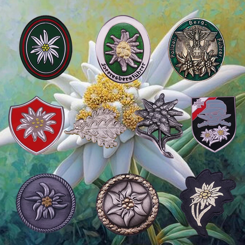 Edelweiss-Enamel Pin Military Badge Vintage Mountain Troops Accessory Flower Accessories Backpacks Hats Jeans Decorative
