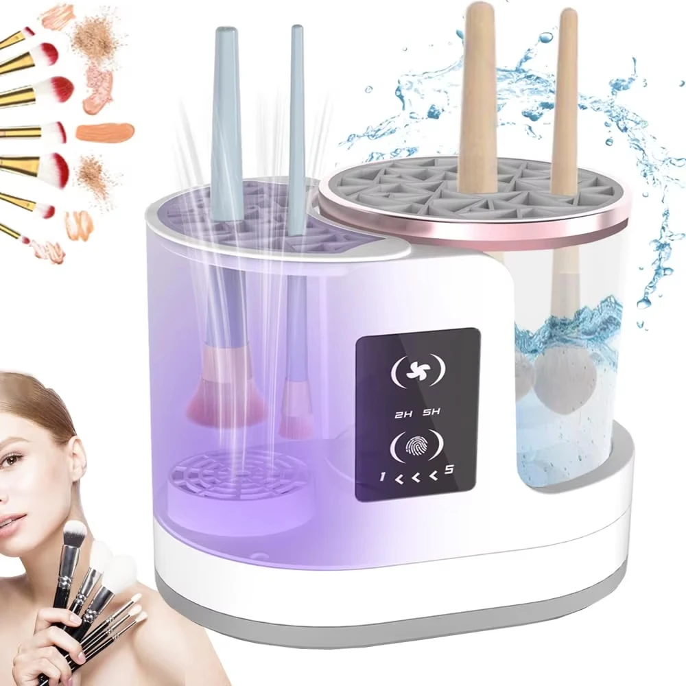 Machine électrique de nettoyage de pinceaux de maquillage 3 en 1, avec support de sèche-brosse de maquillage, outil de nettoyage de brosses cosmétiques USB automatique et Portable
