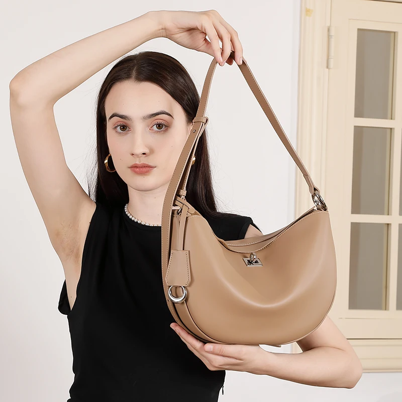 

Burminsa Cowhide Genuine Leather Crescent Shoulder Bags For Women New 2025 Luxury Designer Crossbody Purses Hobo Ladies Handbags