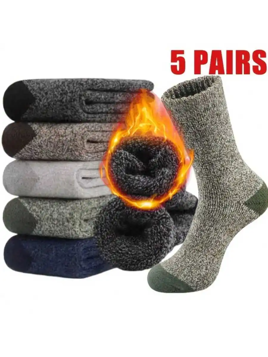 

5 Pairs Mens Thick Warm Winter Socks Soft Knitted Round Toe Polyester Elastic Blend
