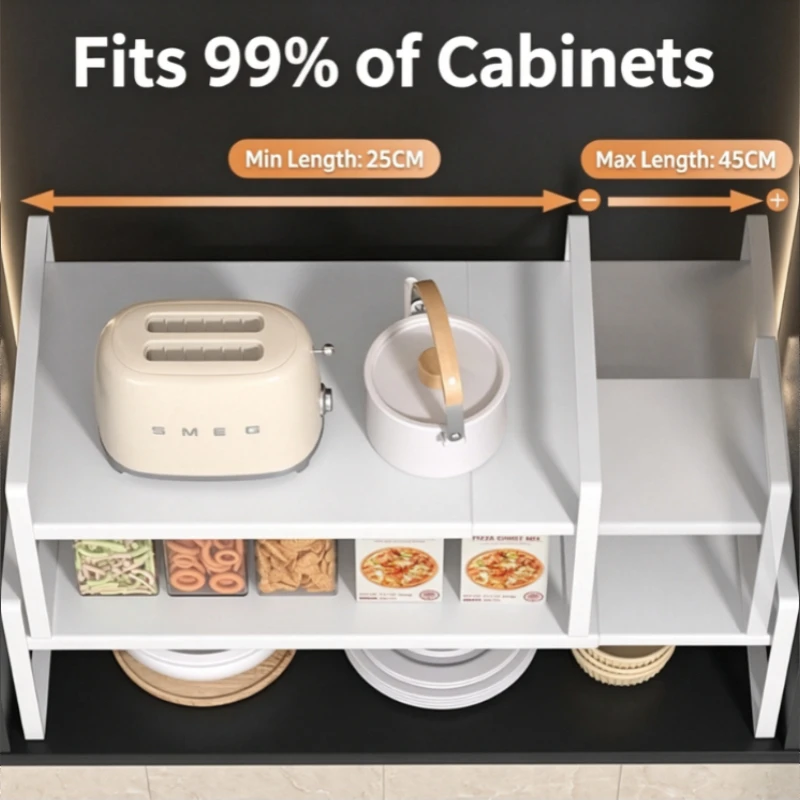 Kitchen storage rack - extendable cabinet with multi-level storage shelves - home countertop seasoning organizer storage rack