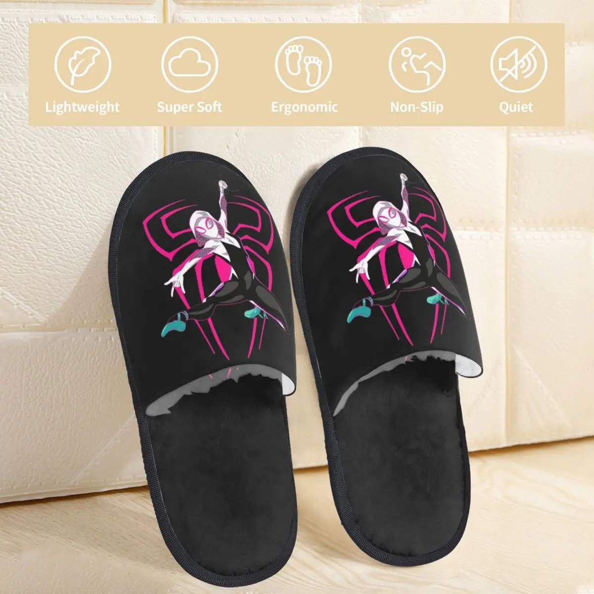 Spider Gwen Spider-Gwen Furry Slippers Anti Slip Soft Memory Foam Slides Living Room