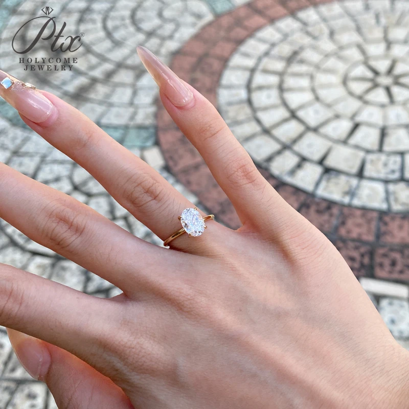 3CT خاتم مويسانيتي شكل بيضاوي شوكات مجموعة سحق قطع الجليد 10K 14K 18K الذهب 925 الفضة الفرقة الزفاف الفرقة الكلاسيكية الحب الأبدي