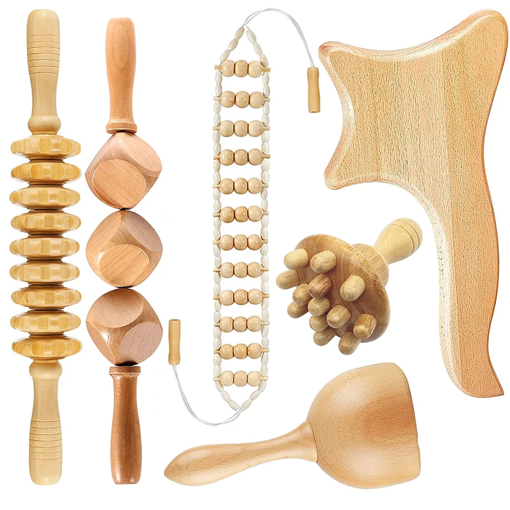 Wood Therapy Massage Tools Manual Gua Sha Accessories Anti Cellulite Massage Roller Tool Wooden Cube Massager for Body Release