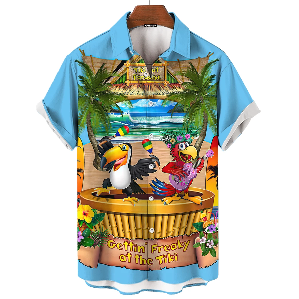 

Hawaiian Resort 3D Print Parrot Dress Flower Shirt Men's Summer Short Casual Man Clothing Vintage Harajuku Cadiz Social Camisas