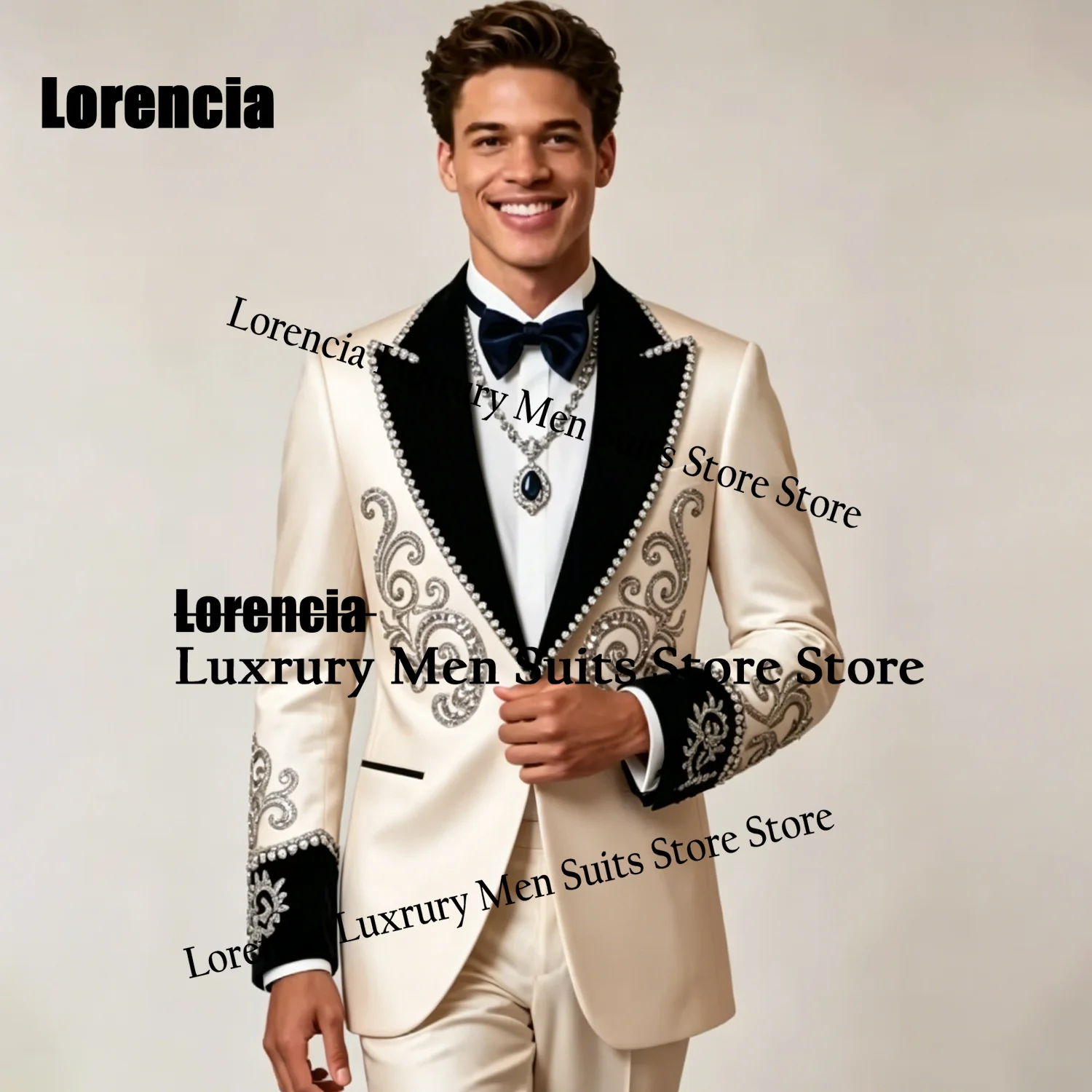 

Customized High Quality Crystal Men Suits Glitter Lapel Prom Groom Tuxedos 2 Pieces Sets Male Wedding Blazer trajes para hombre