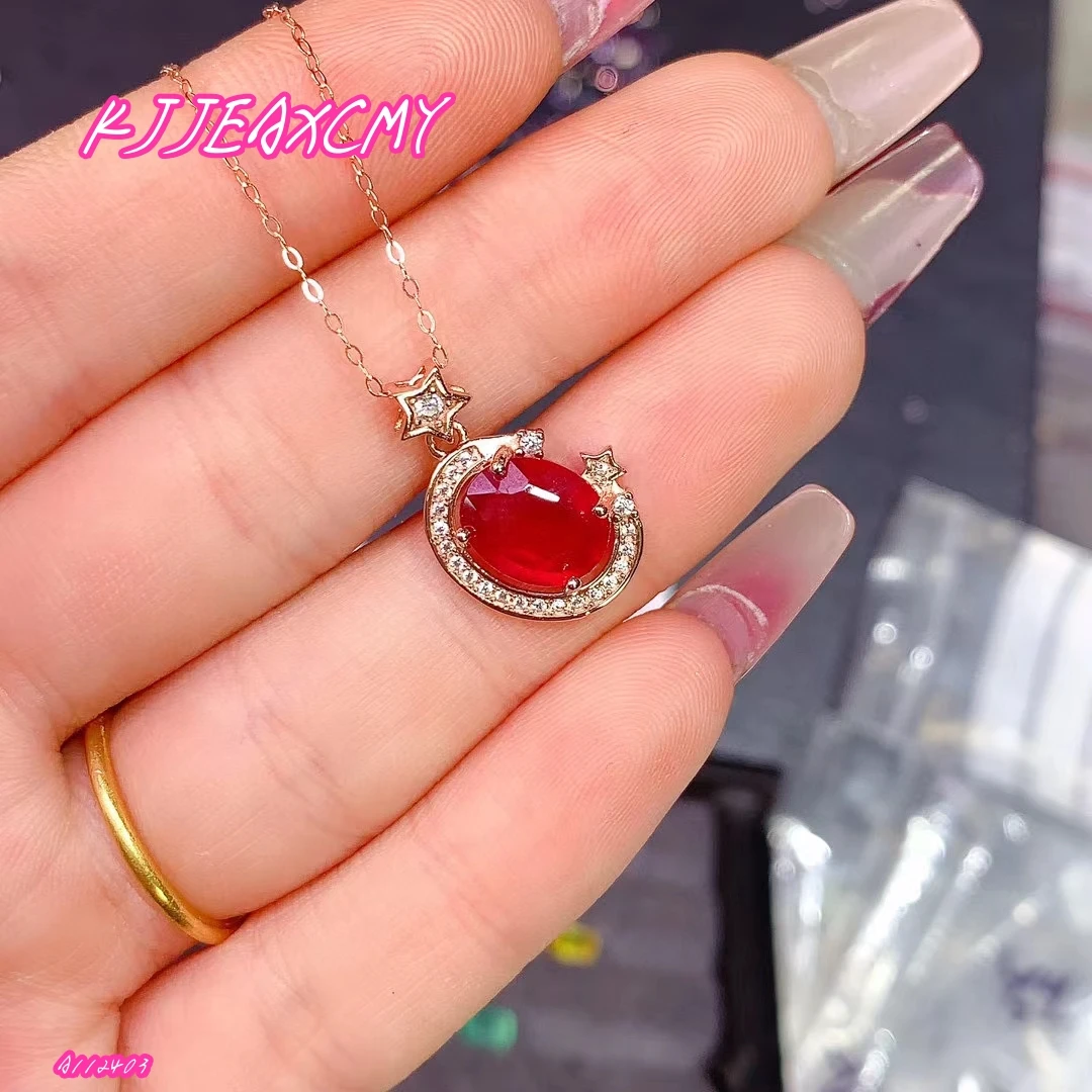 KJJEAXCMY 925 Sterling Silver Natural Ruby Gemstone Women's Luxury Necklace+Pendant Set  Girl's Party Birthday Christmas Gift