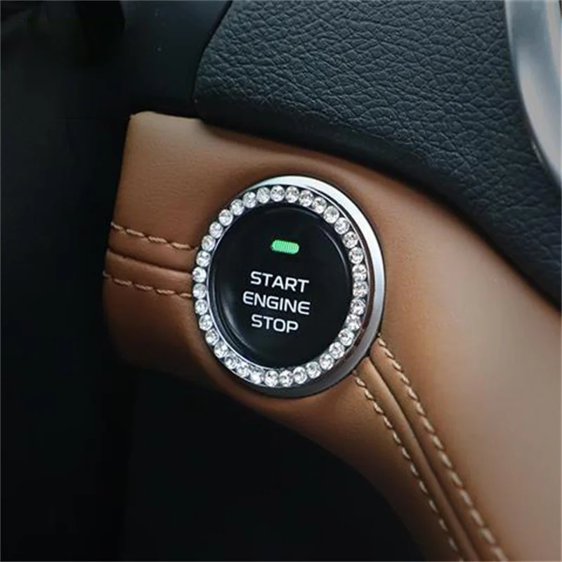 Car One-Click Engine Start Stop Switch Button Cover Crystal Rhinestone Cover Protector Ring Hand-set Sticker Decoration