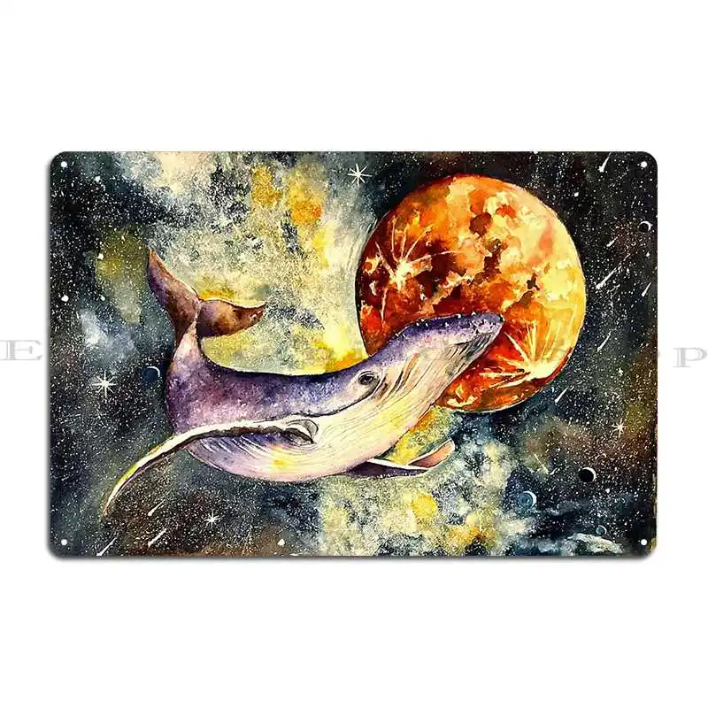 Migrating Space Whale Metal Plaque Poster Party Plates Retro Wall Decor Plaques Designing Tin Sign Poster