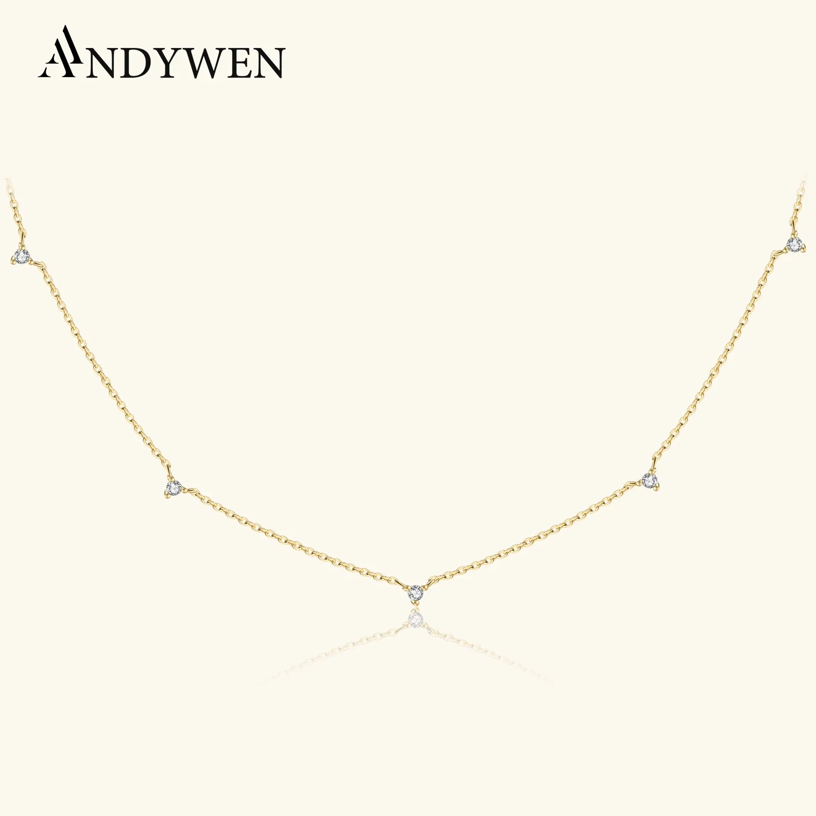 

ANDYWEN 925 Sterling Silver Gold Zircon CZ Charm Choker Long Chain Necklace Fine Jewelry Crystal Party Wedding Jewellery