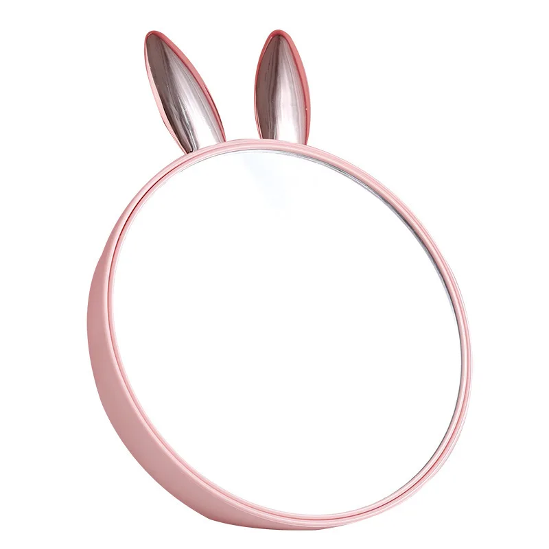 CASBathroom-Miroir de maquillage rond avec boîte de rangement cosmétique, design d'oreille de lapin mignon, miroir debout créatif avec brosse, U29