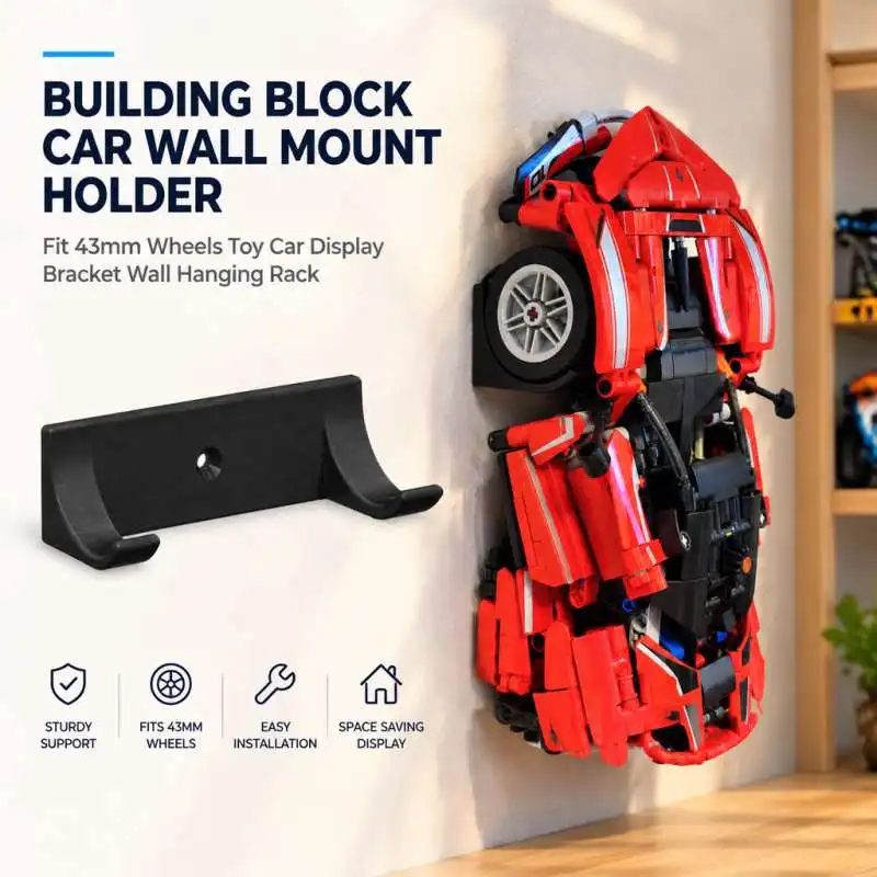Building Block Car Wall Mount Holder Fit 43mm Wheels Toy Car Display Bracket Wall Hanging Rack