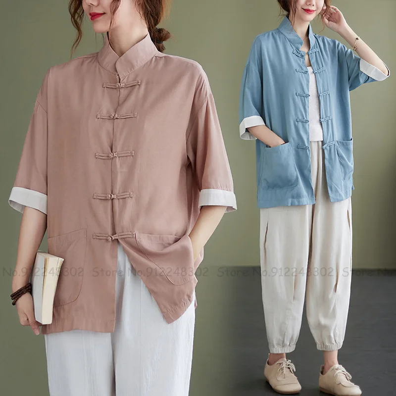 

Traditional Chinese Tops for Women Cheongsam Hanfu Shirts Tang Tai Chi Kung Fu Zen Tea Cardigan Oriental Fashion Streetwear