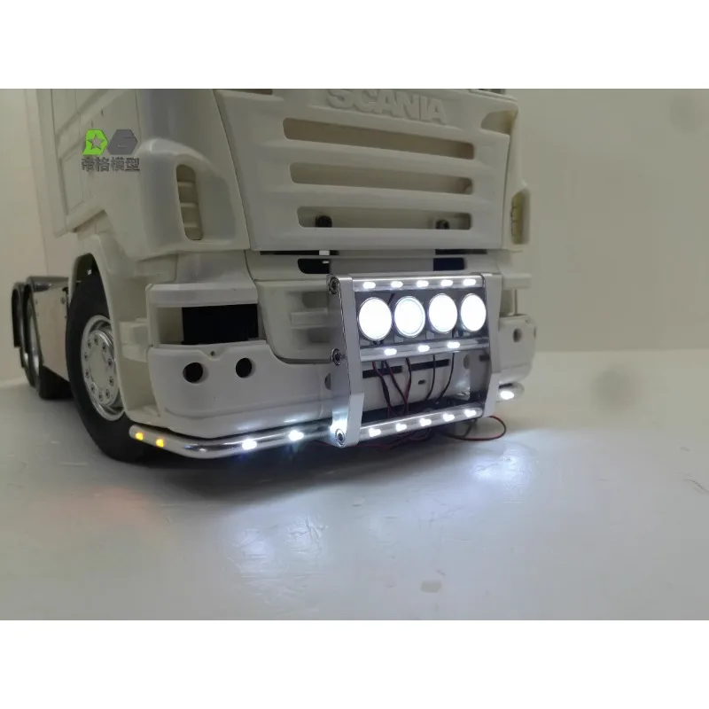 

LED Metal CNC Front Bumper Light for 1/14 Tamiya RC Truck Trailer Tipper Scania 770S 56323 R620 R730 R470 DIY Car Upgrade Parts