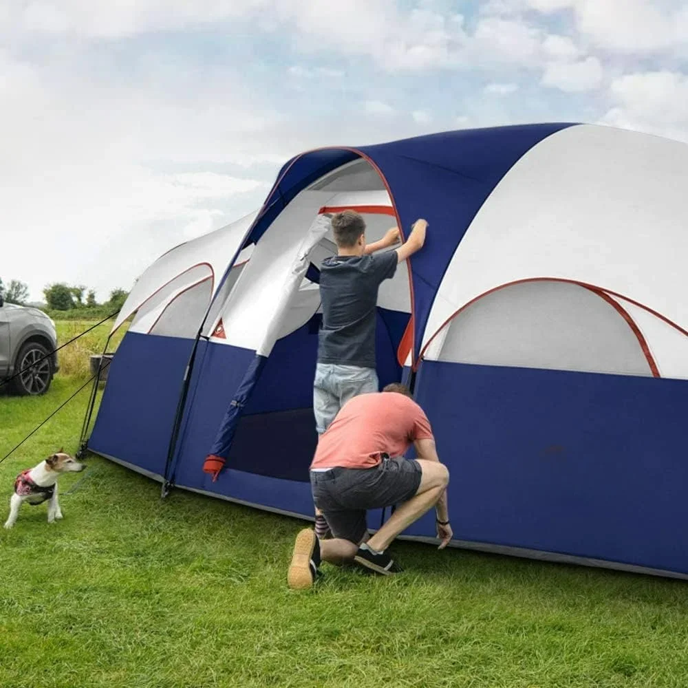 Tent 8-persoons kampeertenten, weerbestendige familietent, verdeeld gordijn voor gescheiden kamer, draagbaar met draagtas