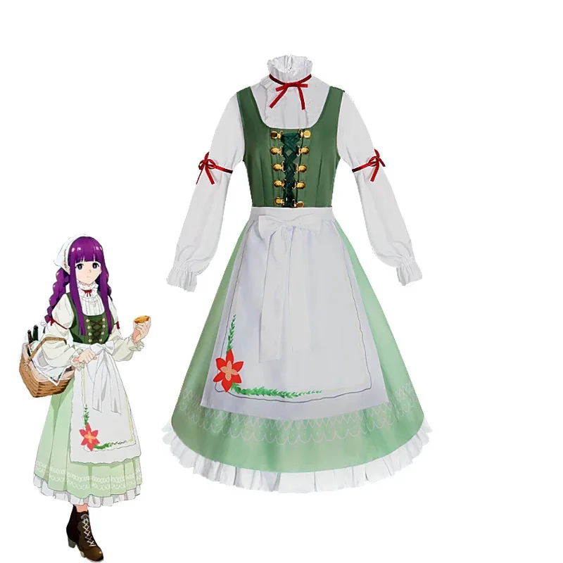 

2025 New Anime Frieren Beyond Journey's End Ferns Cosplay Costume Girl Dress Cute Embroidered Apron Headscarf Daily Clothing