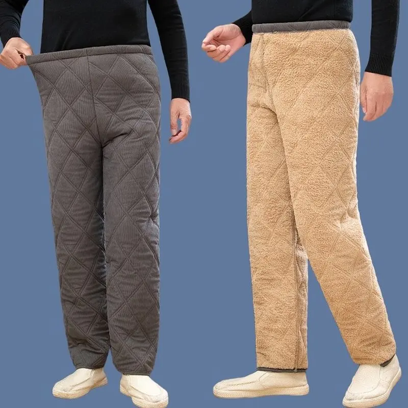 Middle-aged and elderly men's winter cotton pants, fleece-lined, thickened, high-waisted, warm pants