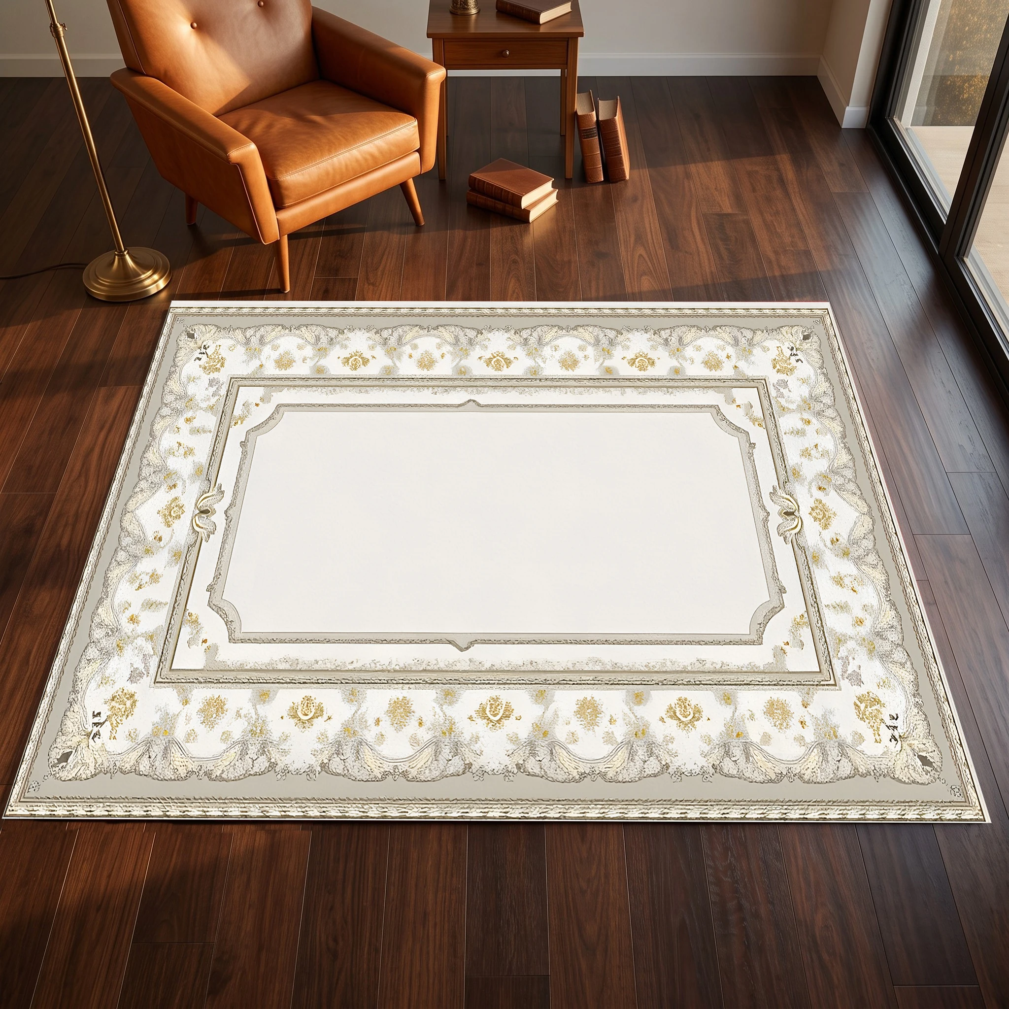 Light Gray Gilded Vintage Velvet Area Rug, French Light Luxury for Living Room Bedroom, Autumn Winter Christmas