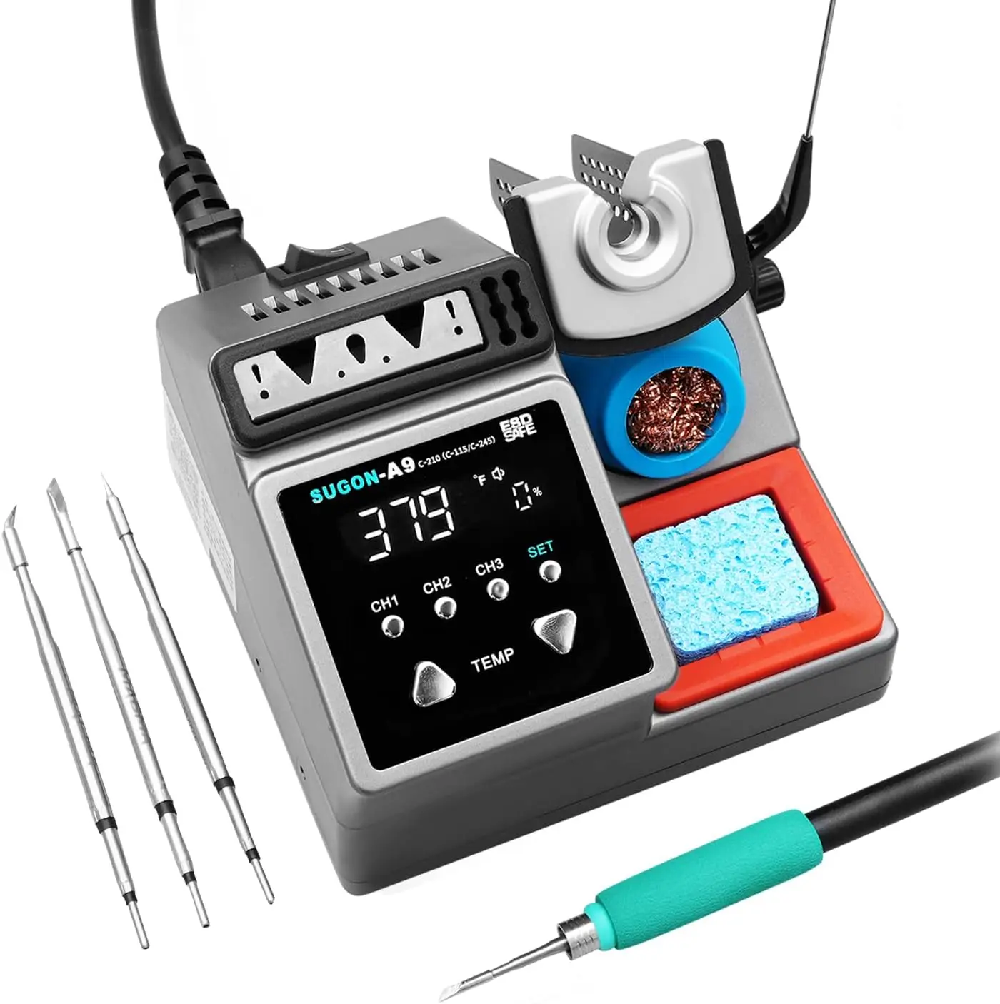 

A9 210 Precision Soldering Stations 120W， LCD Display Digital Soldering Iron Kit,2 Seconds Fast Heating up 716℉, 3 Tempera